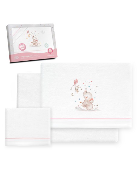 Triptico Cuna Franela  Mod Elefante Bco/Rosa