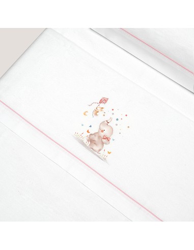 Triptico Cuna Franela  Mod Elefante Bco/Rosa