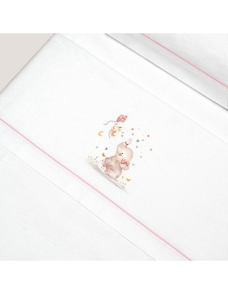 Triptico Cuna Franela  Mod Elefante Bco/Rosa