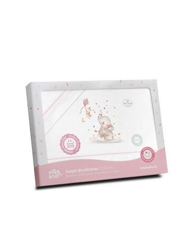 Triptico Cuna Franela  Mod Elefante Bco/Rosa
