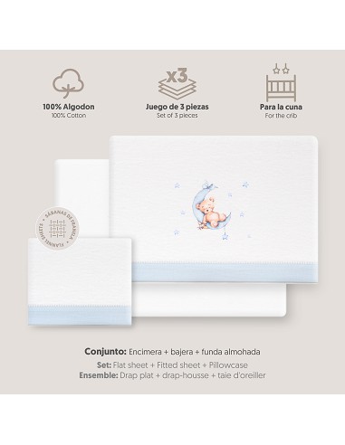 Triptico Cuna Franela Estampado Oso Luna...