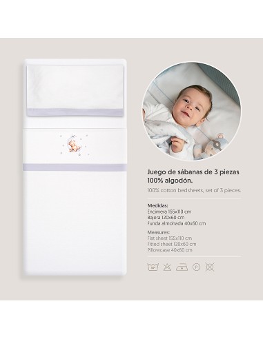 Triptico Cuna Franela Estampado Oso Luna...