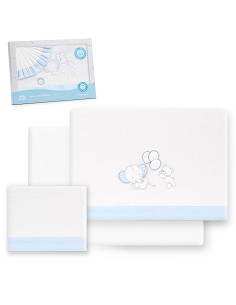 Triptico Cuna Franela Oso Elefante Globos Bco/Azul