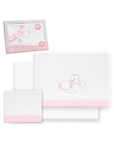Triptico Cuna Franela Oso Elefante Globos Bco/Rosa
