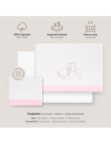 Triptico Cuna Franela Oso Elefante Globos Bco/Rosa