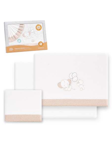 Triptico Cuna Franela Oso Elefante Globos Bco/Beig