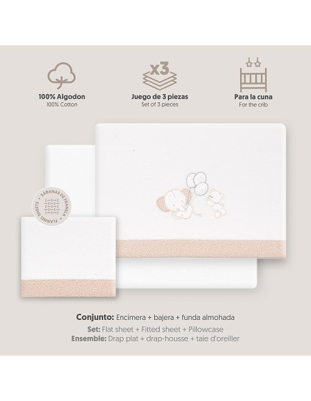 Triptico Cuna Franela Oso Elefante Globos Bco/Beig