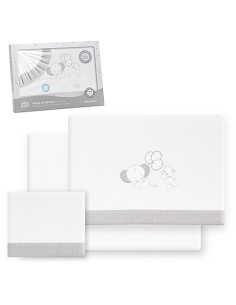 Triptico Cuna Franela Oso Elefante Globos Bco/Gris