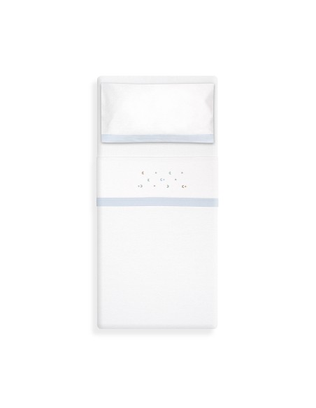 Triptico Cuna Franela Estrella Luna Multicolor Bco/Azul
