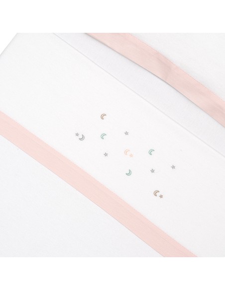 Triptico Cuna Franela Estrella Luna Multicolor Bco/Rosa