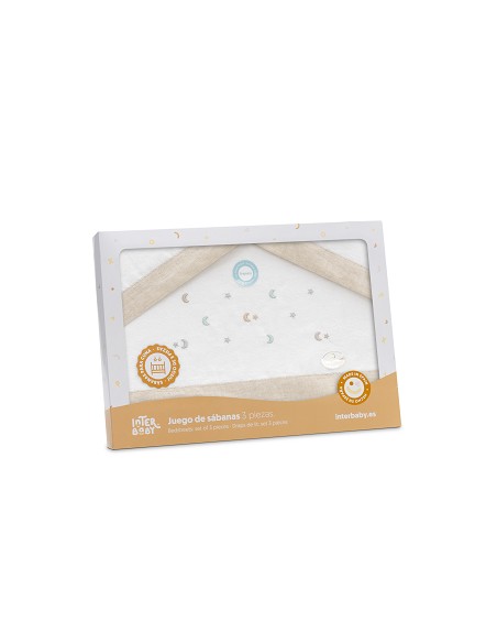 Triptico Cuna Franela Estrella Luna Multicolor Bco/Beig