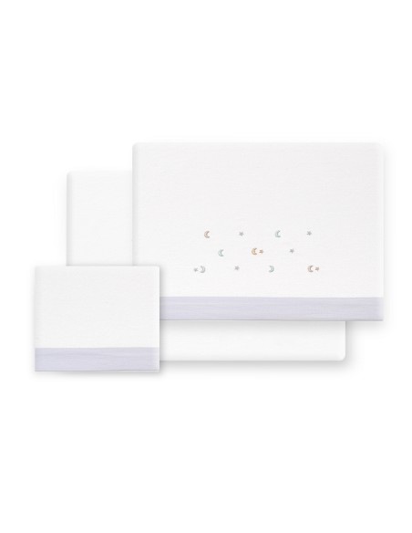 Triptico Cuna Franela Estrella Luna Multicolor Bco/Gris