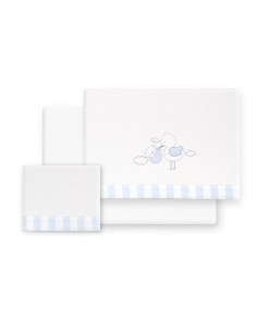 Triptico Cuna Franela Cigueña Oso Bco/Azul