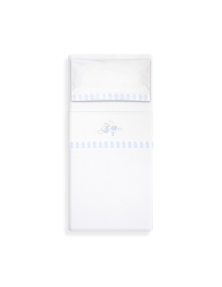 Triptico Cuna Franela Cigueña Oso Bco/Azul