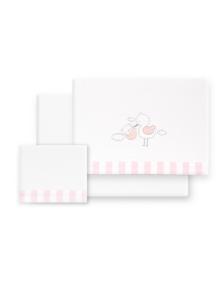 Triptico Cuna Franela Cigueña Oso Bco/Rosa