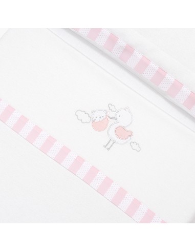 Triptico Cuna Franela Cigueña Oso Bco/Rosa