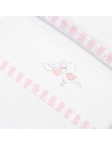 Triptico Cuna Franela Cigueña Oso Bco/Rosa