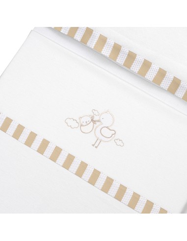 Triptico Cuna Franela Cigueña Oso Bco/Beig
