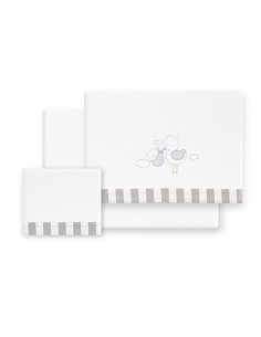 Triptico Cuna Franela Cigueña Oso Bco/Gris