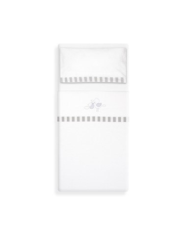 Triptico Cuna Franela Cigueña Oso Bco/Gris