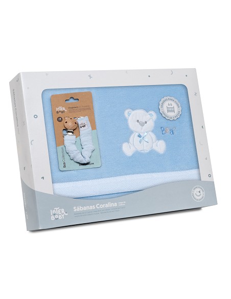 Triptico Cuna Coralina Mod. Oso Lazo+Broche Azul