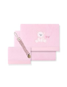 Triptico Cuna Coralina Mod. Oso Lazo+Broche Rosa