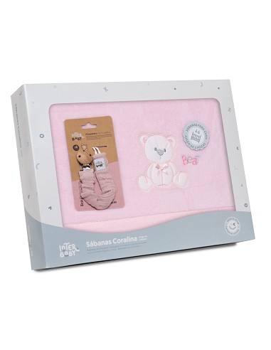 Triptico Cuna Coralina Mod. Oso Lazo+Broche Rosa