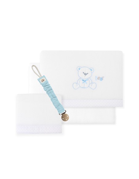 Triptico Cuna Coralina Mod. Oso Lazo+Broche Bco/Azul