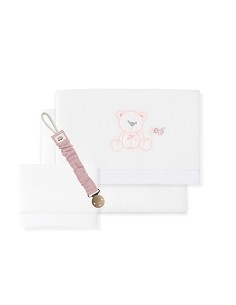 Triptico Cuna Coralina Mod. Oso Lazo+Broche Bco/Rosa