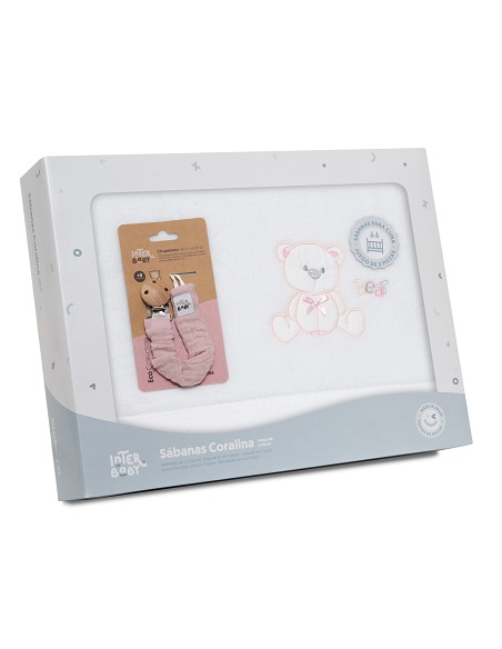 Triptico Cuna Coralina Mod. Oso Lazo+Broche Bco/Rosa