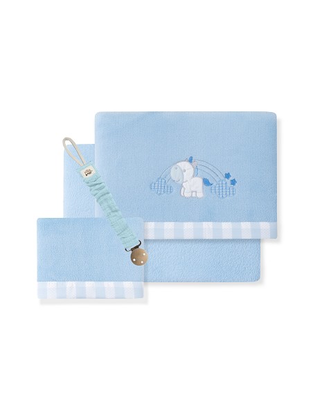 Triptico Cuna Coralina Mod. Unicornio Nube+Broche Azul