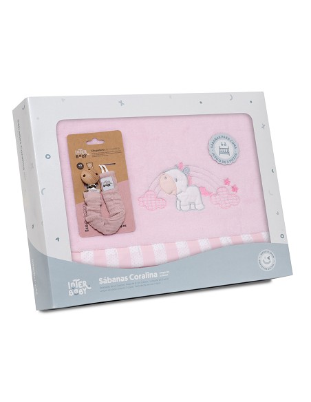 Triptico Cuna Coralina Mod. Unicornio Nube+Broche Rosa