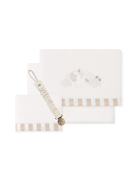 Triptico Cuna Coralina Mod. Unicornio Nube+Broche Beig