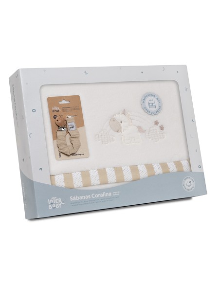 Triptico Cuna Coralina Mod. Unicornio Nube+Broche Beig
