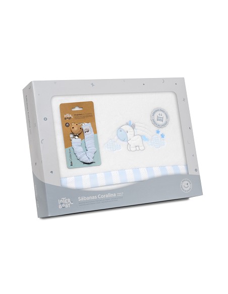 Triptico Cuna Coralina Mod. Unicornio Nube+Broche Bco/Azul