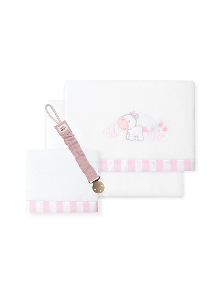 Triptico Cuna Coralina Mod. Unicornio Nube+Broche Bco/Rosa