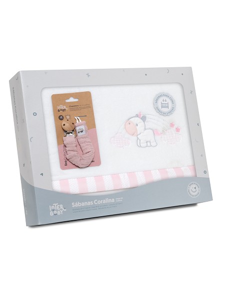 Triptico Cuna Coralina Mod. Unicornio Nube+Broche Bco/Rosa