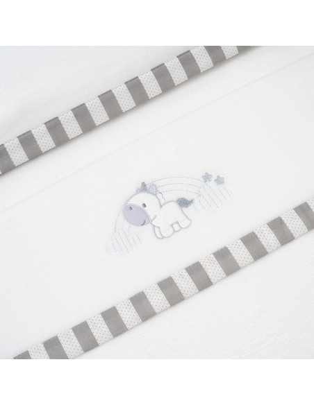 Triptico Cuna Coralina Mod. Unicornio Nube+Broche Bco/Gris
