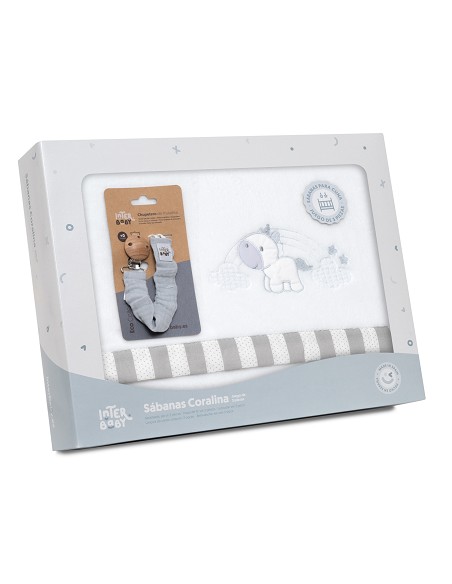 Triptico Cuna Coralina Mod. Unicornio Nube+Broche Bco/Gris