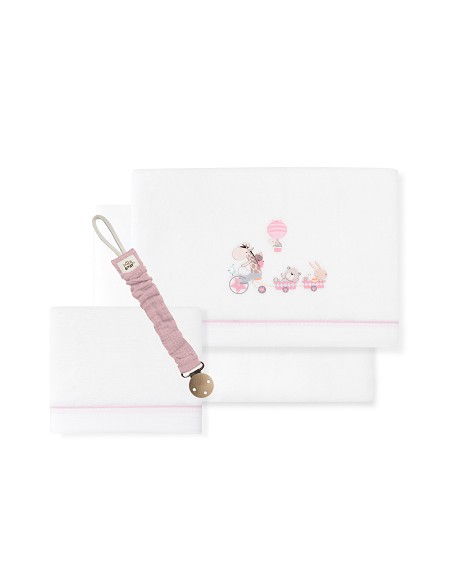 Triptico Cuna Coralina Mod. Jirafa Bicicleta+Broche Bco/Rosa