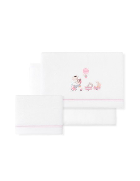 Triptico Cuna Coralina Mod. Jirafa Bicicleta+Broche Bco/Rosa