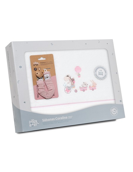 Triptico Cuna Coralina Mod. Jirafa Bicicleta+Broche Bco/Rosa