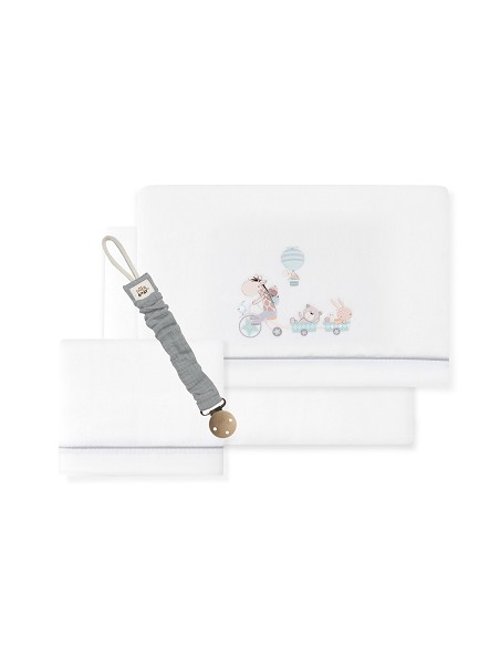 Triptico Cuna Coralina Mod. Jirafa Bicicleta+Broche Bco/Verde