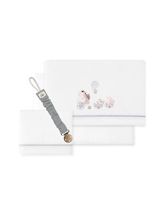 Triptico Cuna Coralina Mod. Jirafa Bicicleta+Broche Bco/Gris