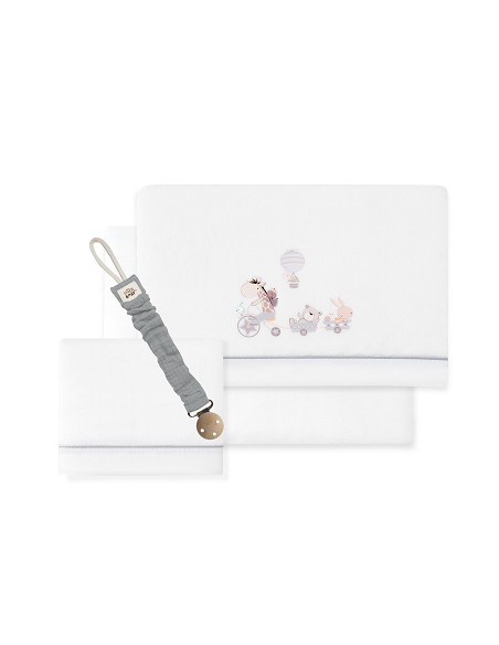 Triptico Cuna Coralina Mod. Jirafa Bicicleta+Broche Bco/Gris