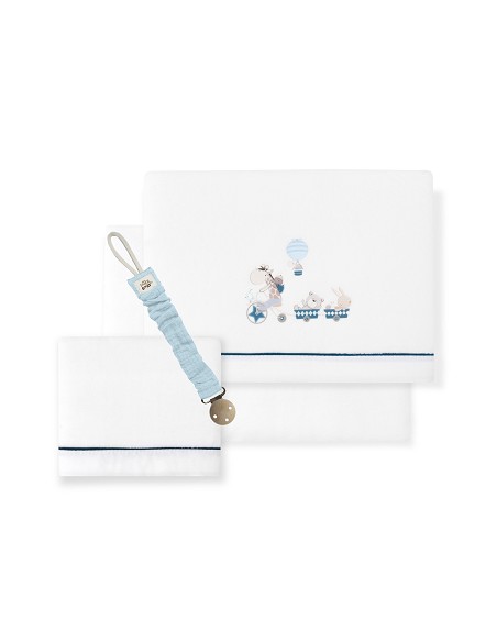 Triptico Cuna Coralina Mod. Jirafa Bicicleta+Broche Bco/Petroleo