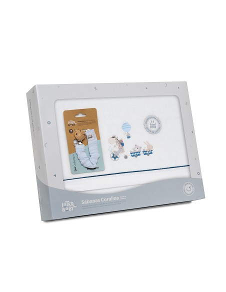 Triptico Cuna Coralina Mod. Jirafa Bicicleta+Broche Bco/Petroleo