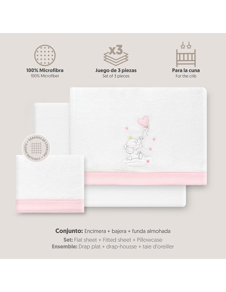 Triptico Cuna Coralina Elefante Globo Corazon Bco/Rosa