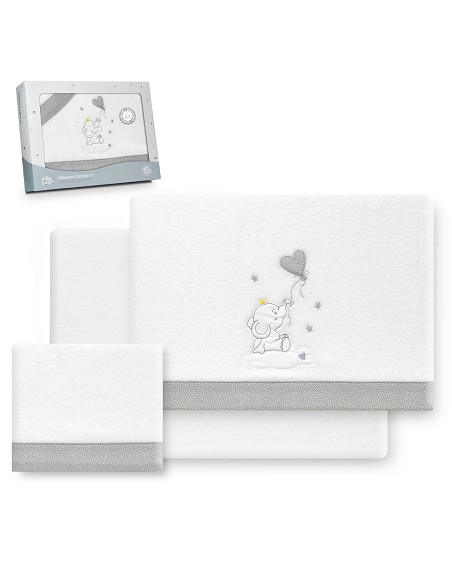 Triptico Cuna Coralina Elefante Globo Corazon Bco/Gris