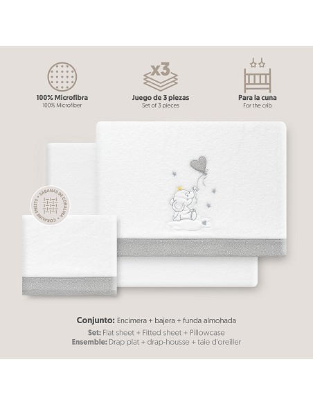 Triptico Cuna Coralina Elefante Globo Corazon Bco/Gris